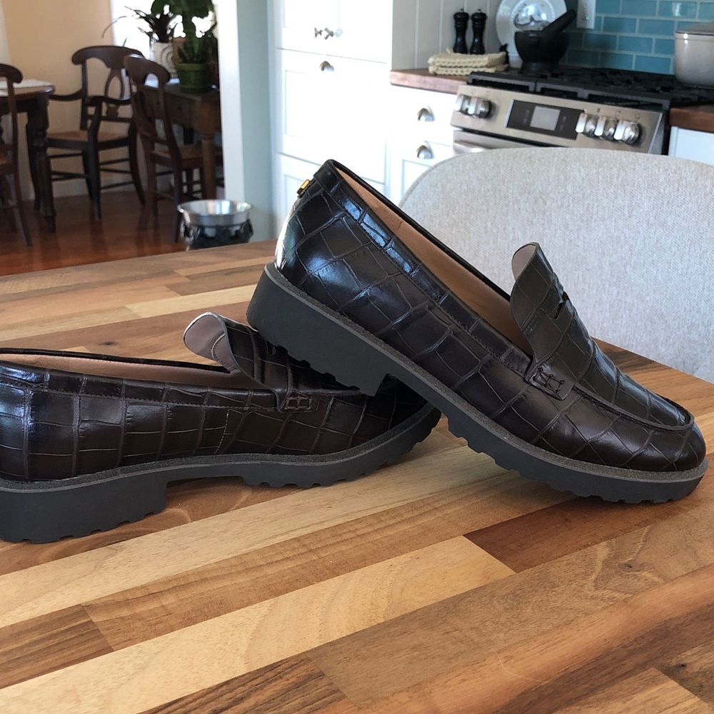 Cole Haan Brown Croc-Embossed Penny Loafers - Picture 4 of 11